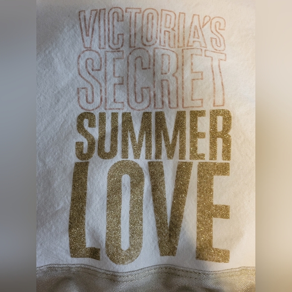 Victoria's Secret Summer Love Shimmer Canvas Sparkle Gold Tote Bag, Large Beach - Picture 2 of 8